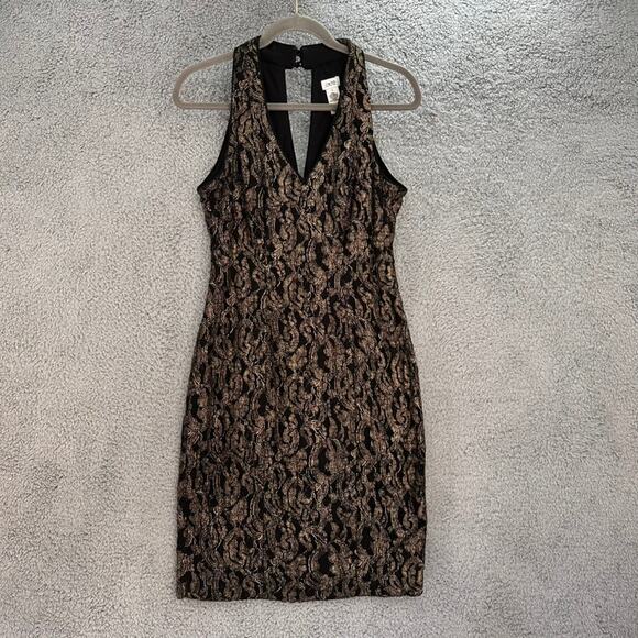 Cache Size 10 Dress Halter Top Open Back Gold Black Knee Length Party - Picture 1 of 9